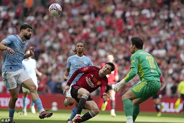 Josko Gvardiol (left) tried to head the ball to Stefan Ortega (right) who had stepped off his line.