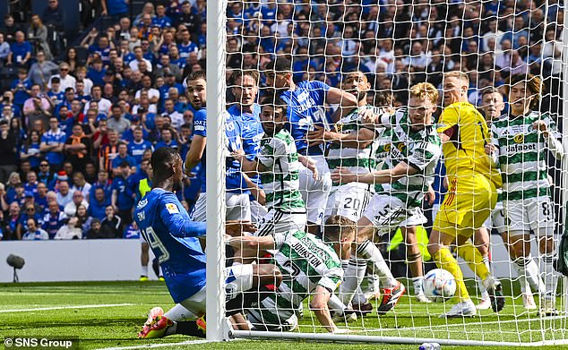 Abdallah Sima's goal for Rangers was disallowed after Nicolas Raskin pushed goalkeeper Joe Hart.