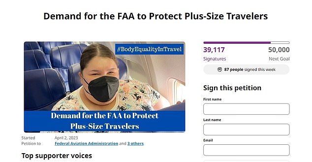 Chaney created a Change.org petition in April 2023 to demand that the FAA protect plus-size travelers. He has received more than 39,000 signatures