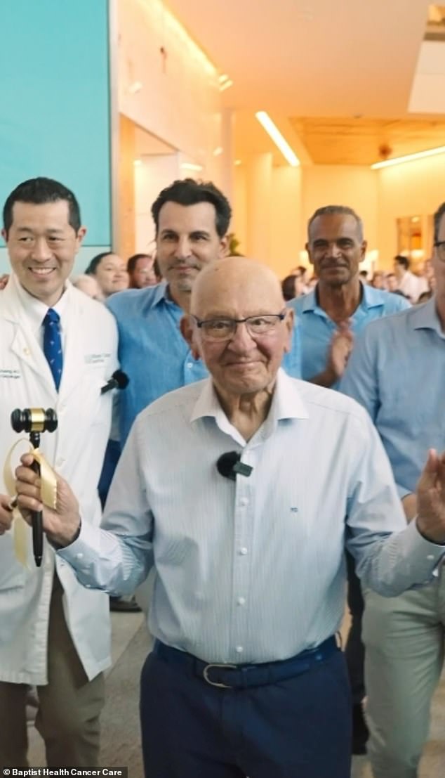 The 87-year-old rang the bell at Baptist Health Miami Cancer Institute to celebrate the completion of his cancer treatment.