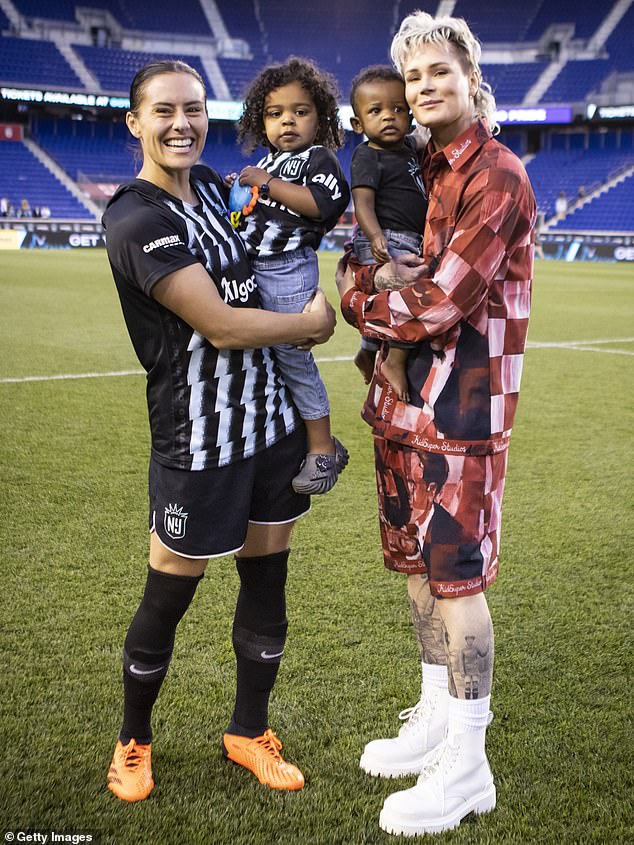 Ashlyn shares two children with ex-wife Ali Krieger (left), whom she filed for divorce in September 2023; They are in the photo from May