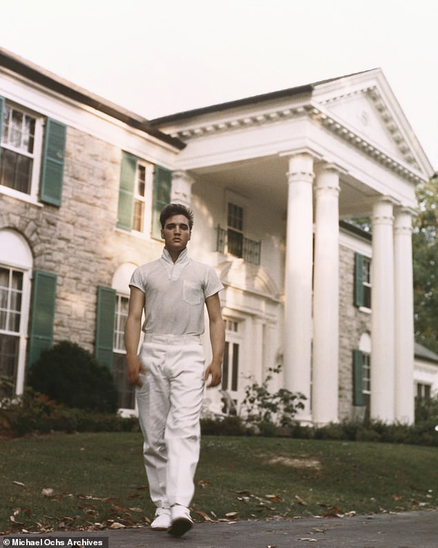 Elvis purchased the Graceland property in 1957 for $102,500, the same year he recorded a string of iconic hits such as 'Blue Christmas' and 'All Shook Up'; Elvis photographed in 1957 in Memphis