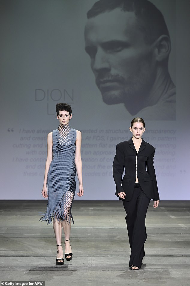 The source also speculated that Lee's disagreements with his powerful sponsor Cue Clothing Co may have contributed to the brand's downfall. (Pictured: Models wearing clothing designed by Dion Lee at Australian Fashion Week 2024)