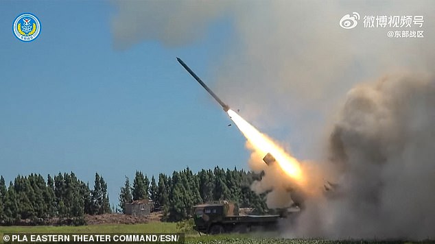 China routinely conducts war exercises in the region; Pictured here firing a missile during a training exercise in mainland China in August 2022.