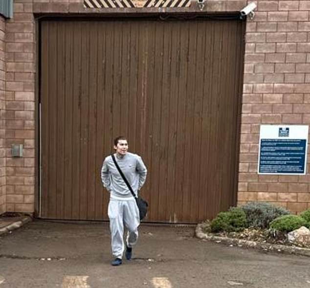 White Jr, pictured leaving HMP Bristol this week, was sentenced to a year in jail for theft, racial abuse of a supermarket security guard, possession of a knife and possession of heroin.