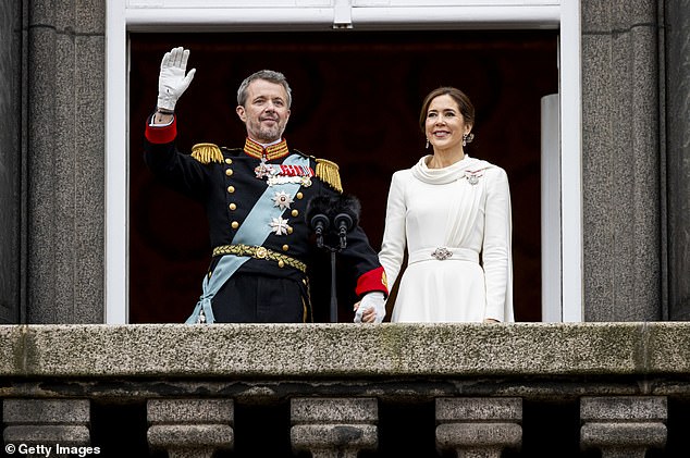 Pictured: King Frederick and Queen Mary of Denmark following the monarch's proclamation in January.