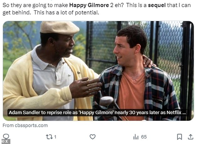 Although fans will have to wait and see how Gilmore's golf career will be resurrected, they have taken to X to share their joy at the long-awaited news.