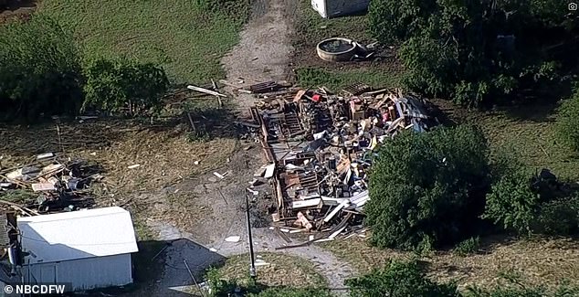 A house is reduced to nothing more than a pile of rubble in North Texas