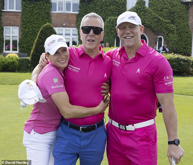 Mike and Zara Tindall posed for photographs with James Nesbitt at Sutton Coldfield Golf Course