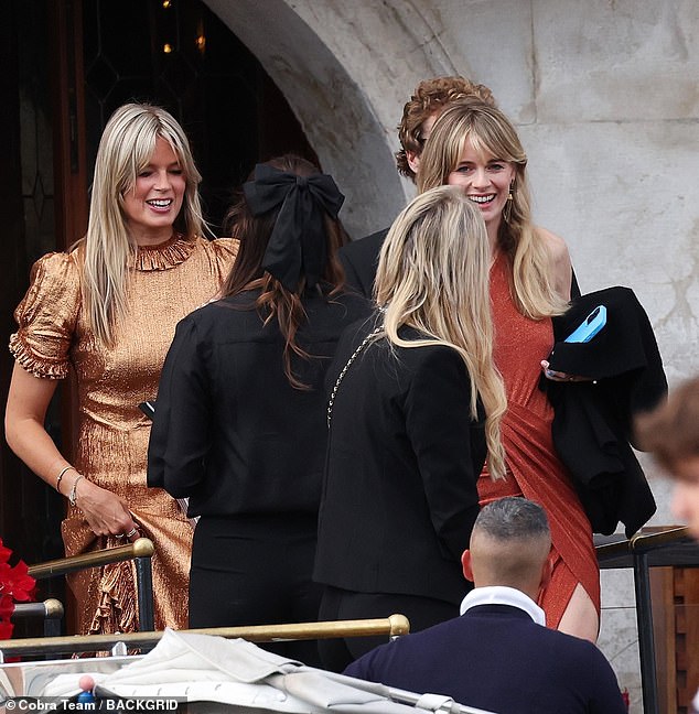 Cressida was all smiles as she left the Gritti Palace hotel on the Grand Canal and boarded a boat to arrive at the lavish wedding ceremony on La Certosa island.