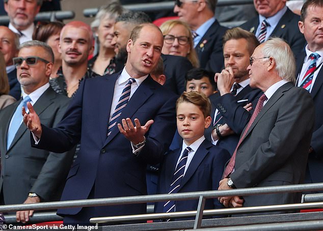 William looked in high spirits as he watched the Emirates FA Cup final match between Manchester City and Manchester United at Wembley Stadium.