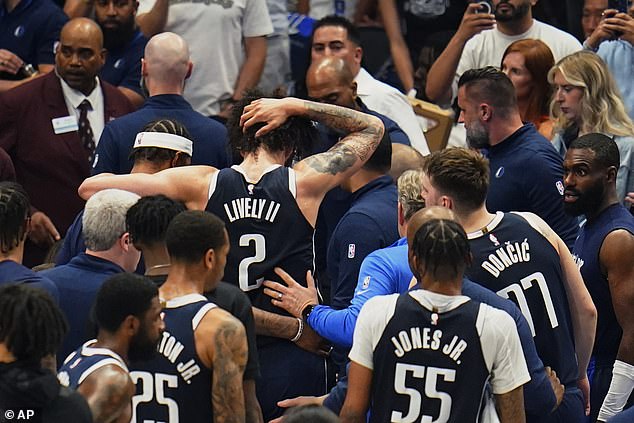 Lively spent several minutes on the floor before he was finally helped up and back into the locker room.