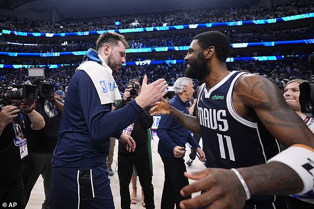 Luka Doncic (left) and Kyrie Irving (right) dropped 33 points in the winning effort.