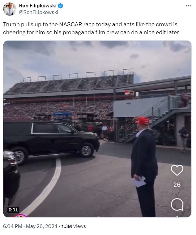 1716794346 273 Trump ridiculed for footage of him waving to NASCAR crowd