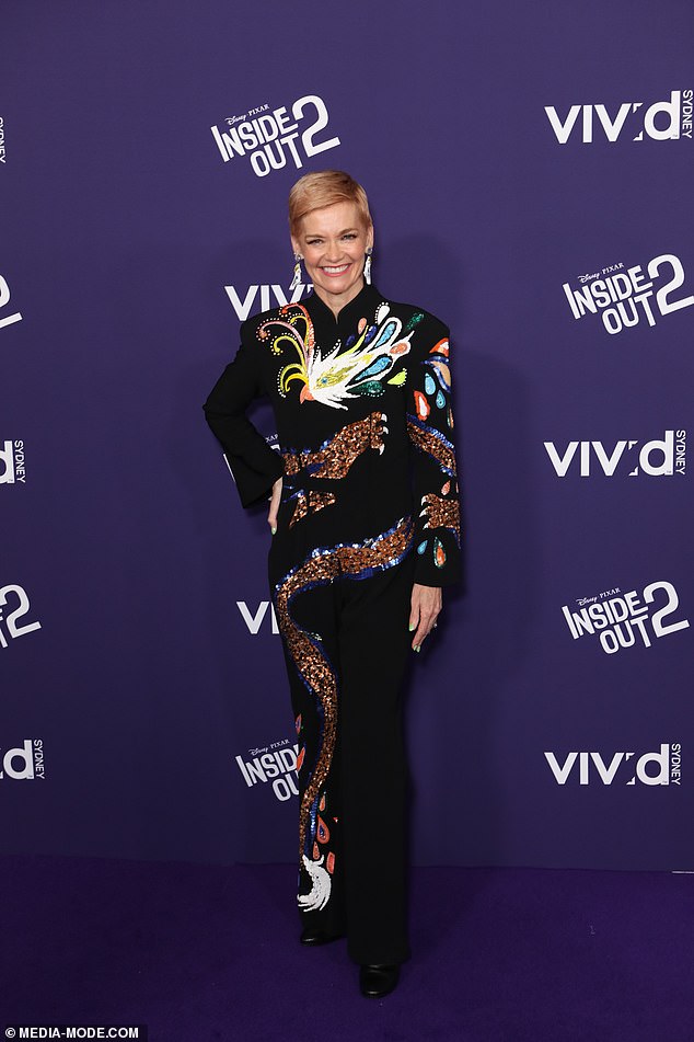 Former Studio 10 presenter Jessica Rowe (pictured) looked glamorous in a long form-fitting black dress with sparkling sequin designs throughout.