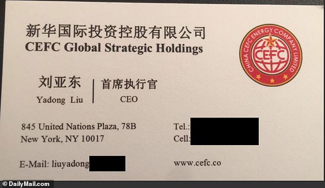 Along with Yadong's WeChat messages about arranging a meeting with Joe, the House Ways and Means Committee posted a photo of Yadong's business card.