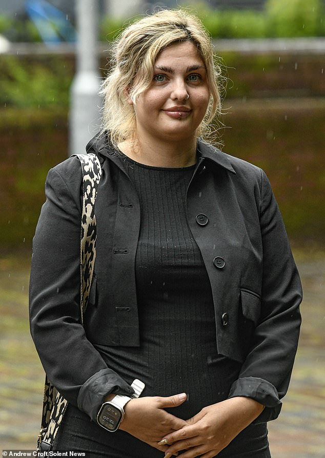 Zoe Castle, 24, was in a relationship with Masterton before Chloe, but after Chloe's death in March last year, she mustered up the courage to report him to the police; she is pictured outside Portsmouth Crown Court.