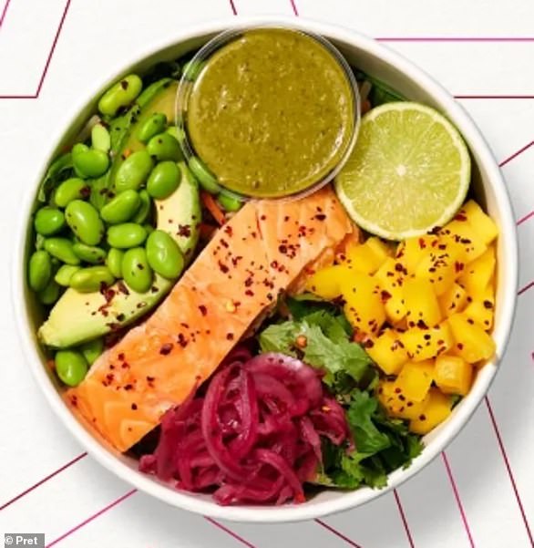 Pret has introduced several new salads as part of its summer range, including the salmon and mango bowl (pictured).