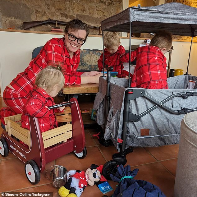 The father wore matching red pajamas with his children and wife in photographs shared on Instagram