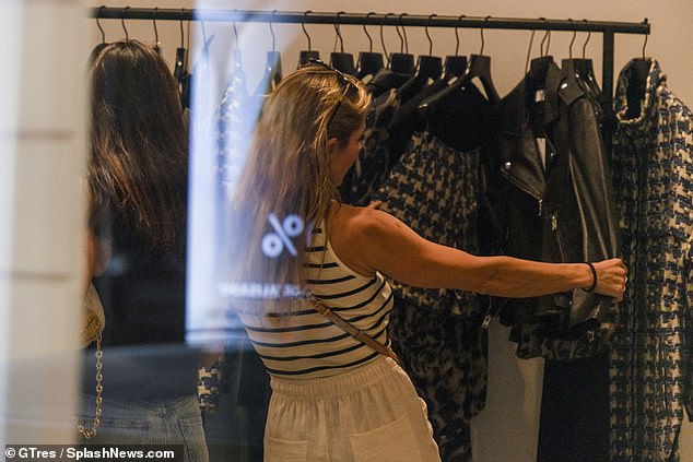 The actress was seen looking at stylish clothes during her shopping trip.