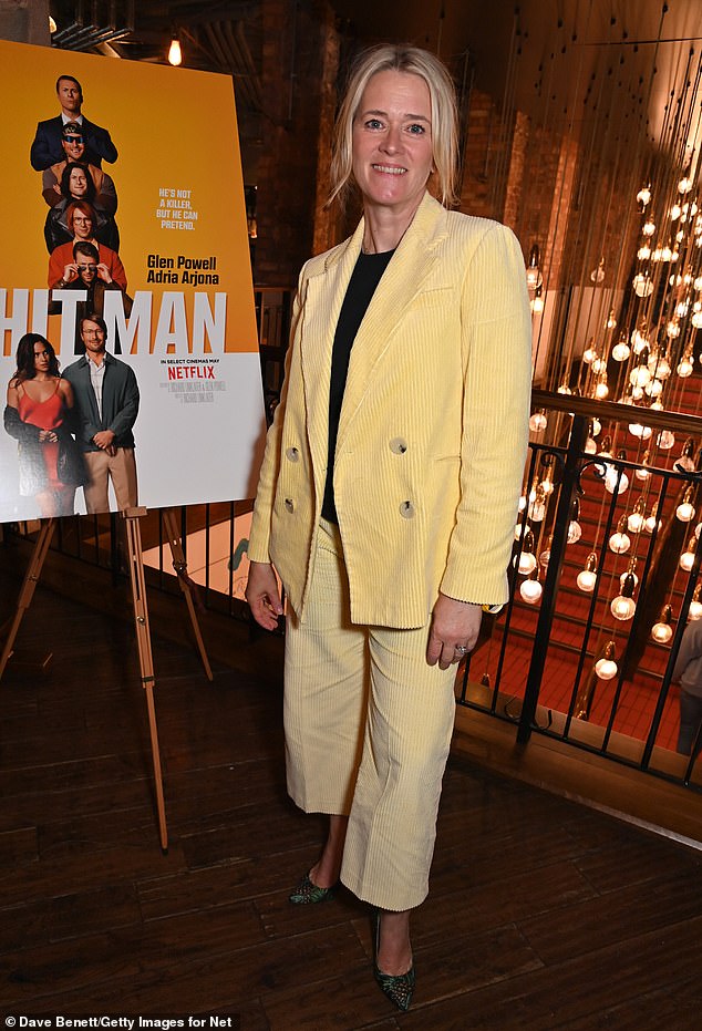 BBC Radio star Edith Bowman chose a pale yellow pleated suit and completed the look with a pair of jeweled high heels.