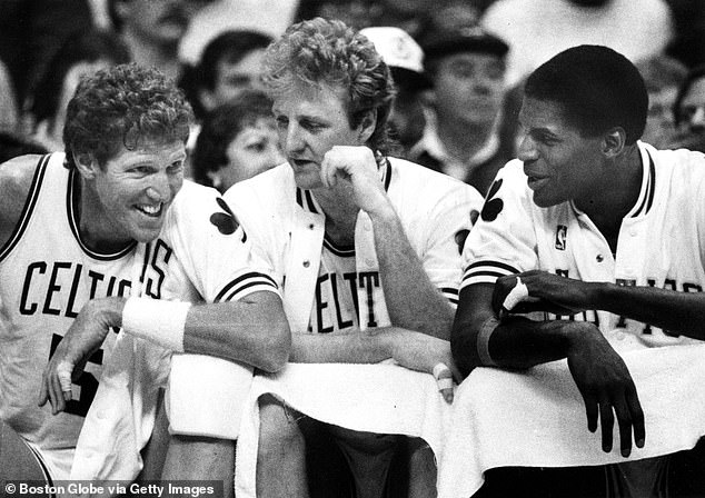 Larry Bird (center) was one of many who paid tribute to his former Celtics teammate (left)