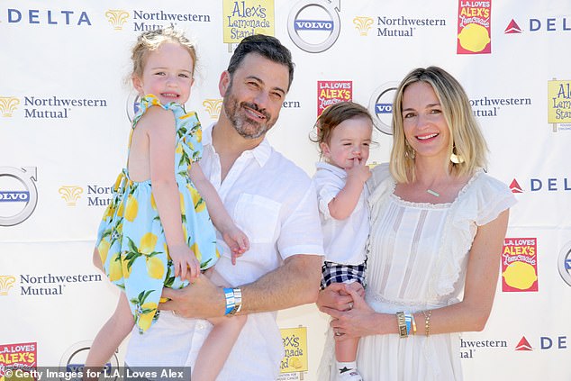 In addition to Billy, they share a nine-year-old daughter, Jane, and Kimmel has two adult children, Katie, 32, and Kevin, 30, from his first marriage to Gina Maddy from 1988 to 2003; seen in 2018 in Los Angeles