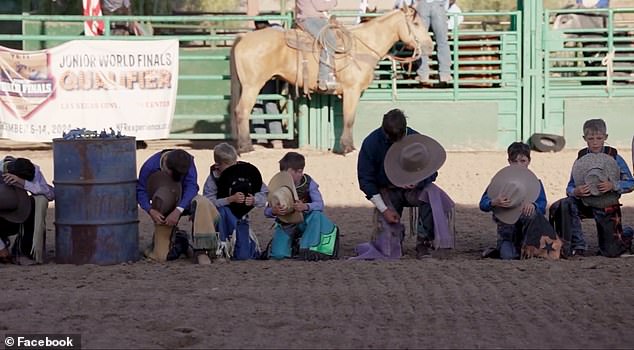 Heartbreaking images showed the young riders kneeling and bowing their heads with cowboy hats in hand to observe a moment of silence for little Levi.