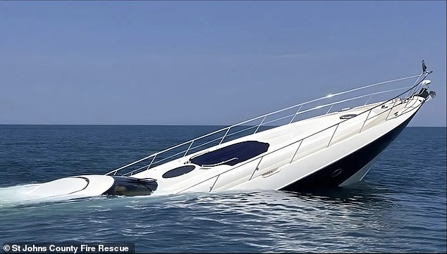 The ship is about to go upright moments before completely sinking off the coast of St. Augustine Beach.