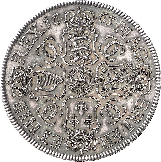 (Reverse) The Petiton Crown was minted in 1663 by the famous medalist and coin designer Thomas Simon, who worked for the Royal Mint.