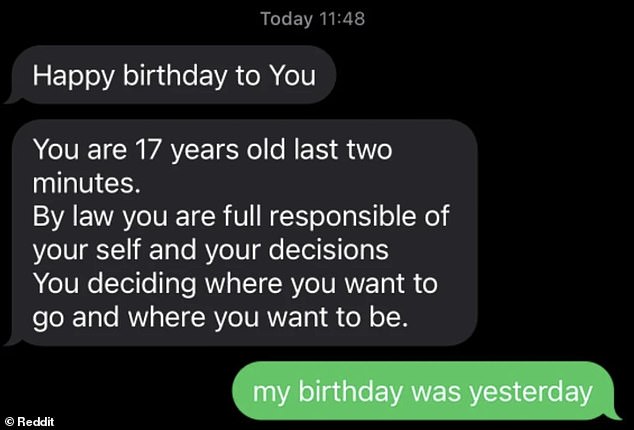 Oops! A mother was trying to send her daughter a sentimental message for her 18th birthday, but unfortunately it arrived a day late.