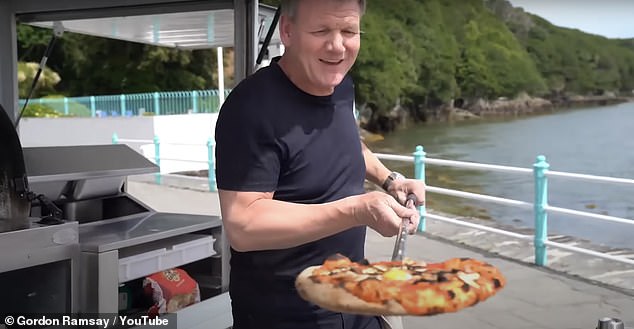 She topped the pie with egg, sausage, bacon and black pudding as she prepared the meal from scratch in the sun.