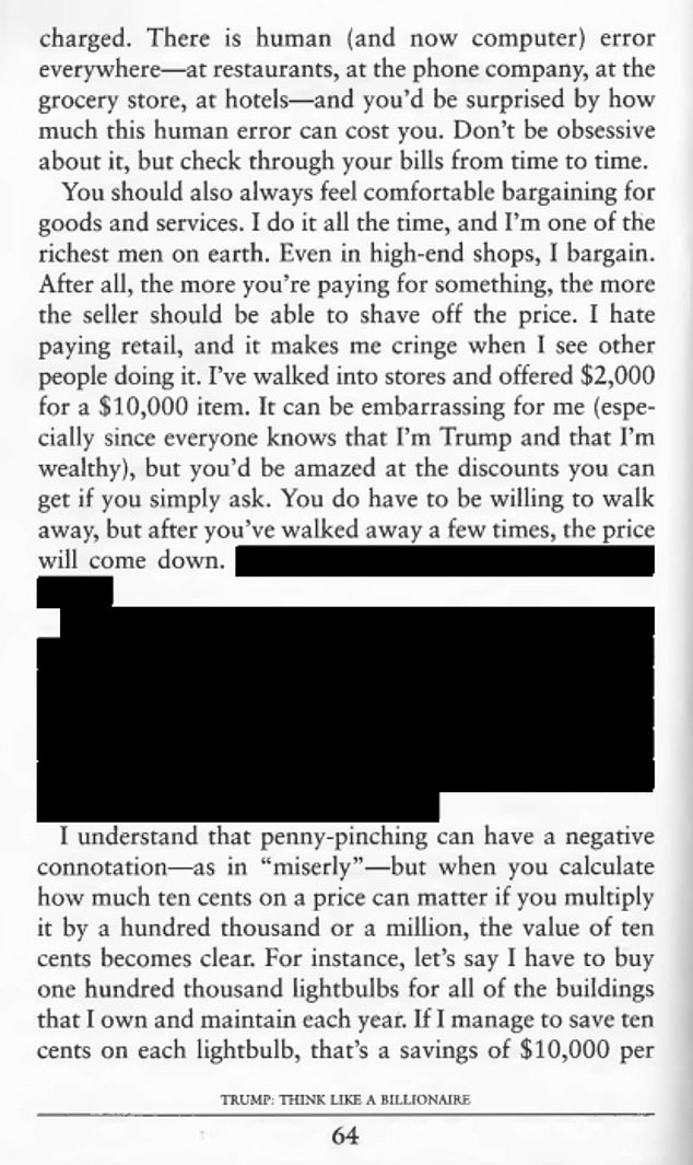 The prosecution used extracts from "Trump: think like a billionaire" to strengthen your case