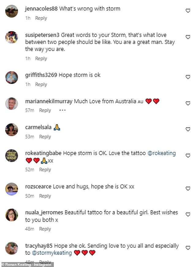 His followers were quick to praise the singer, but many flooded the comments section with messages expressing concern for Storm and sending him well wishes.