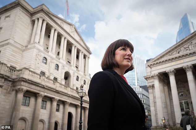 Rachel Reeves, Sir Keir Starmer's finance lieutenant (pictured in front of the Bank of England), has done everything she can to appease middle-class voters.