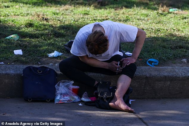 A homeless man is seen on the streets of the Kensington neighborhood as homelessness and drug addiction hit Philadelphia in Pennsylvania in 2021.