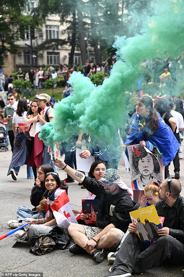 Demonstrators protesting against "foreign influence" Crowd of lawyers in front of the parliament building in central Tbilisi on May 28, 2024.