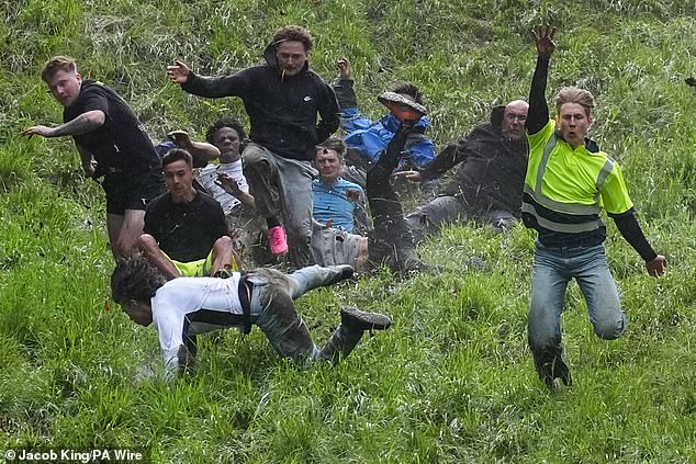 The steep slope means the event is not for the faint-hearted and the cheese can reach incredible speeds.