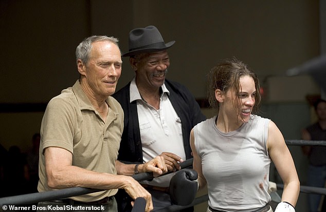 Eastwood, Morgan Freeman and Hilary Swank in Million Dollar Baby in 2004