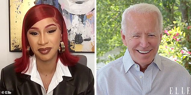 Rapper Cardi held a Zoom call with Joe Biden (right) to help boost his presidential campaign