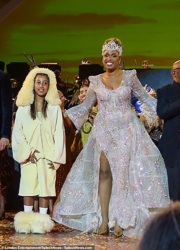 North, 10, wore a yellow outfit on stage at the show alongside Jennifer Hudson, 42.