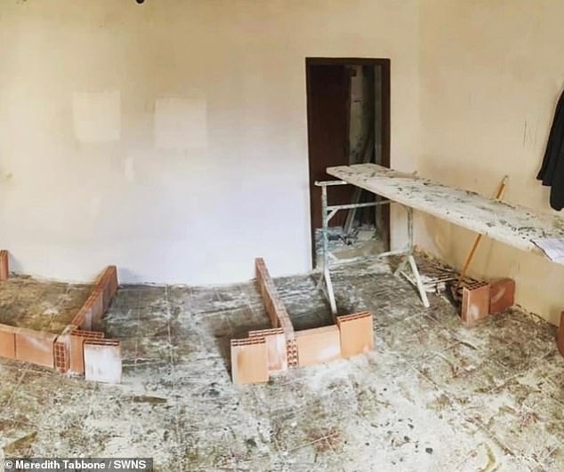 He now spends four months a year enjoying his new accommodation in Italy. Photo of the house during renovations.