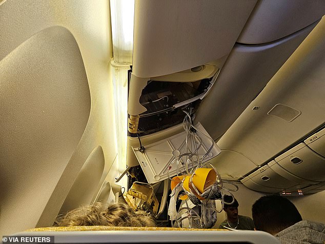 The plane was rocked by turbulence that threw passengers and crew around the cabin.