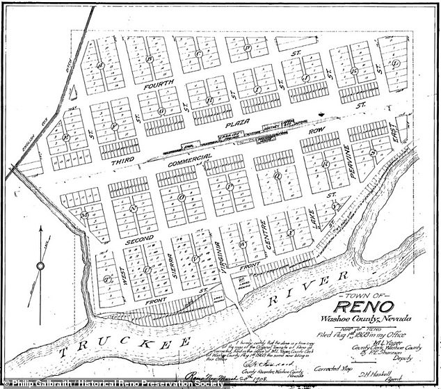 Pictured: An 1868 map of the original Reno Township, featuring the Benham House.