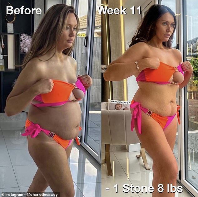 In April, Charlotte revealed she had lost a whopping 8lbs in just three months, as the TV personality shared a then-and-now picture of herself.