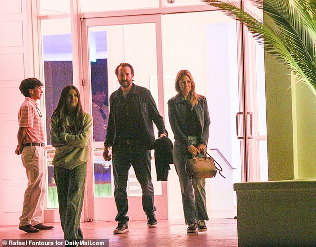 Kevin Costner's ex-wife Christine Baumgartner and her boyfriend Josh Connor go to dinner at the private club Coral Casino in Montecito. Josh was with her daughter and Christine also arrived with her daughter but left early.