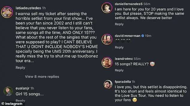 Some fans even threatened to sell their tickets after seeing their initial setlist.