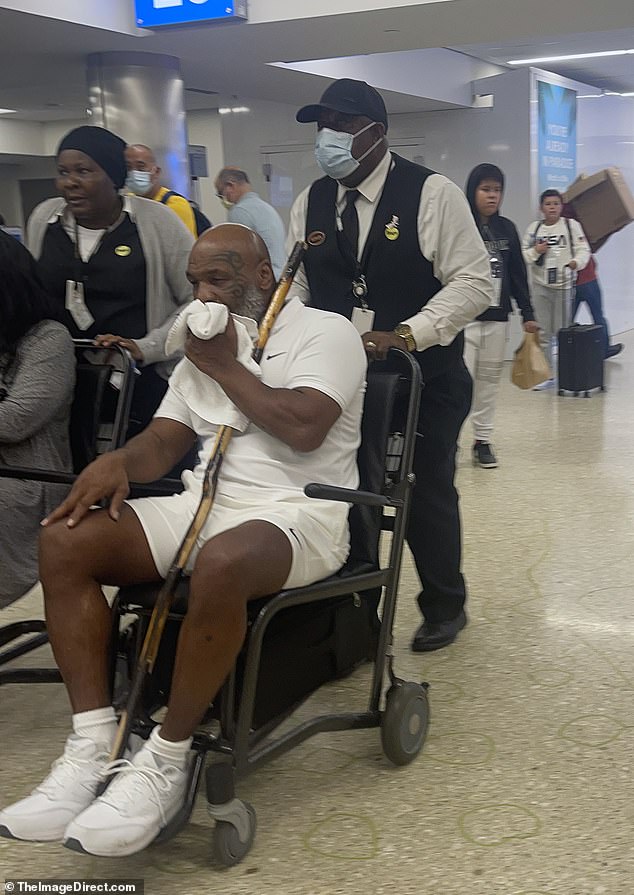 On May 26, Tyson was helped off a plane after developing an ulcer during a flight.