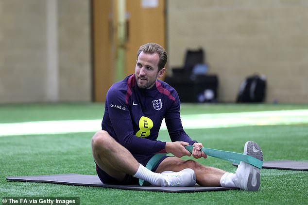 England captain Harry Kane was stretching on his return to the country from Bayern Munich.