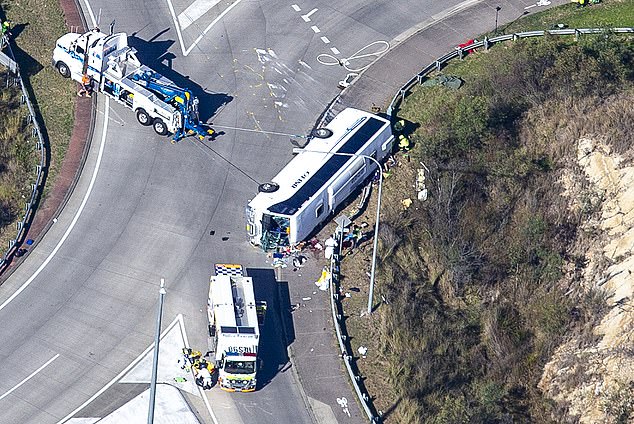 The bus flipped on its side after Button lost control while transporting guests to the wedding.